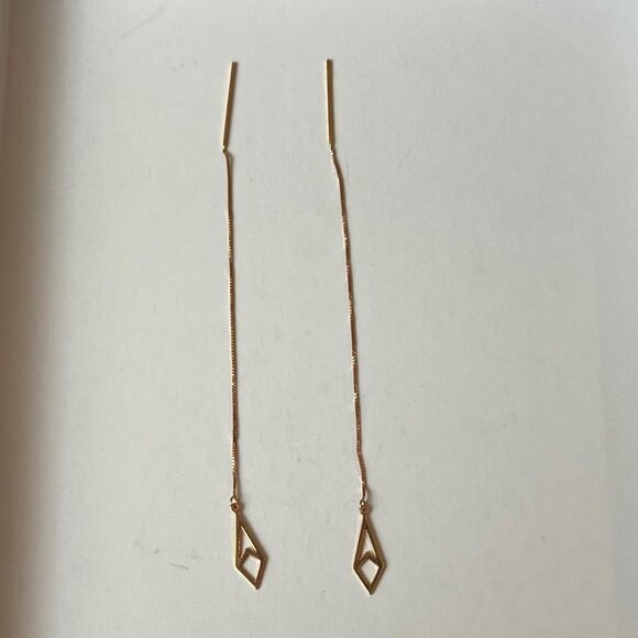 Rose gold threader dangle drop earrings 14KT EUC/rarely worn - Picture 2 of 7